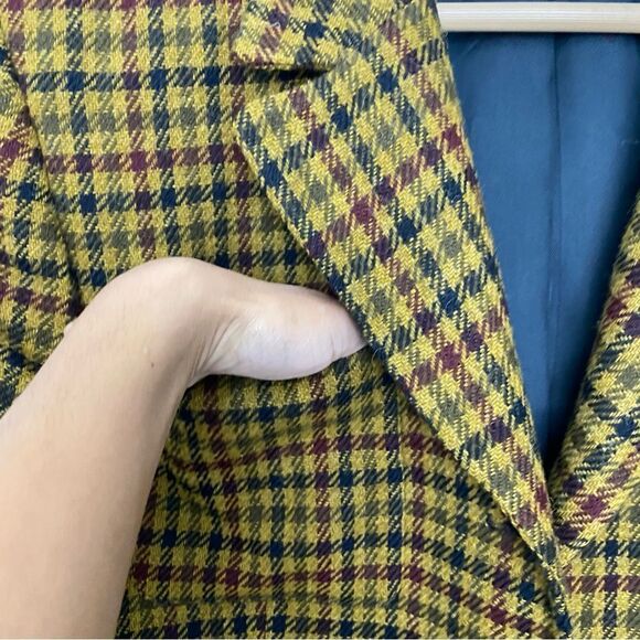 Vintage 90's 100% Pure Wool Gingham Padded Academia Collegiate Preppy Blazer - Picture 8 of 11